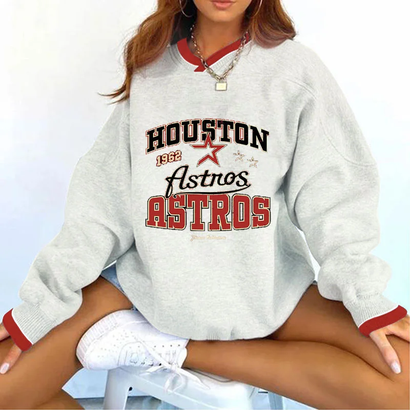 Vintage Women's Support Houston Astros Baseball  Print Sweatshirt