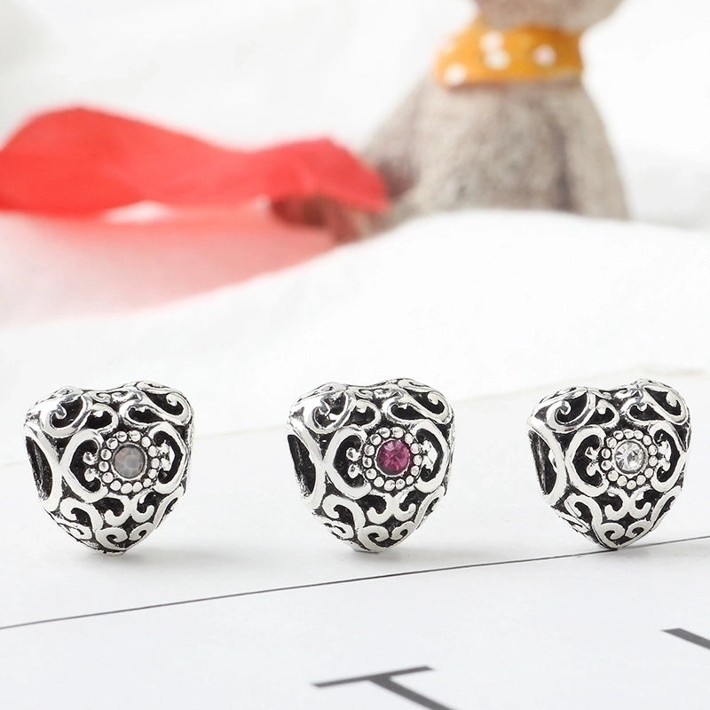 1 Piece Retro Heart Shape Alloy Inlay Birthstone Jewelry Accessories