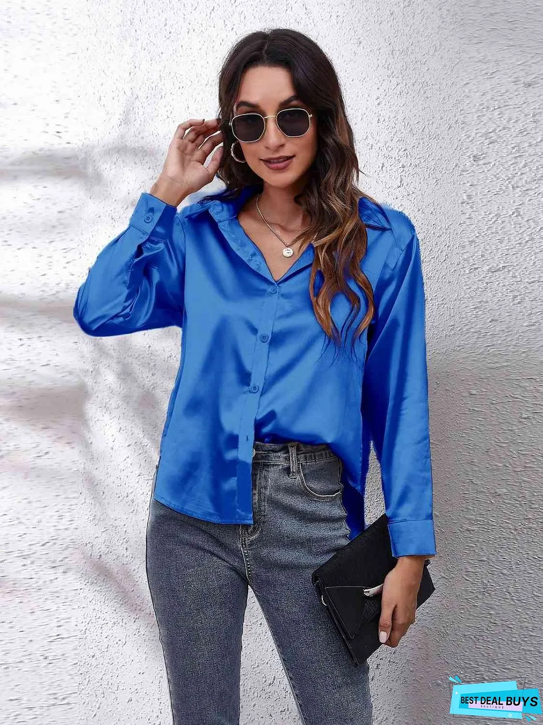 Collared Neck Buttoned Long Sleeve Shirt