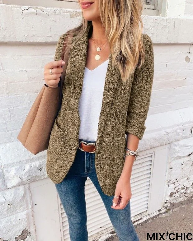 Casual Loose Plain Shawl Collar Long sleeve Blazer