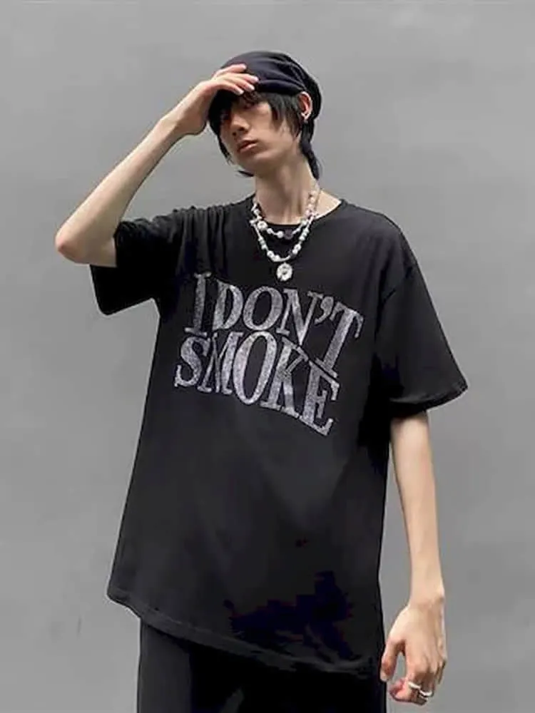 New Summer Harajuku T Shirts Men's Punk Tops Printed Diamond DON'T SMOKE SLEEP Unisex Tshirt Women Tee Couples Clothing