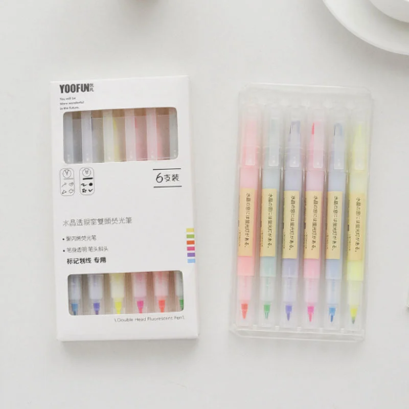 6PCS/Set color drawing painting watercolor art double head marker pen writing brush school office supplies