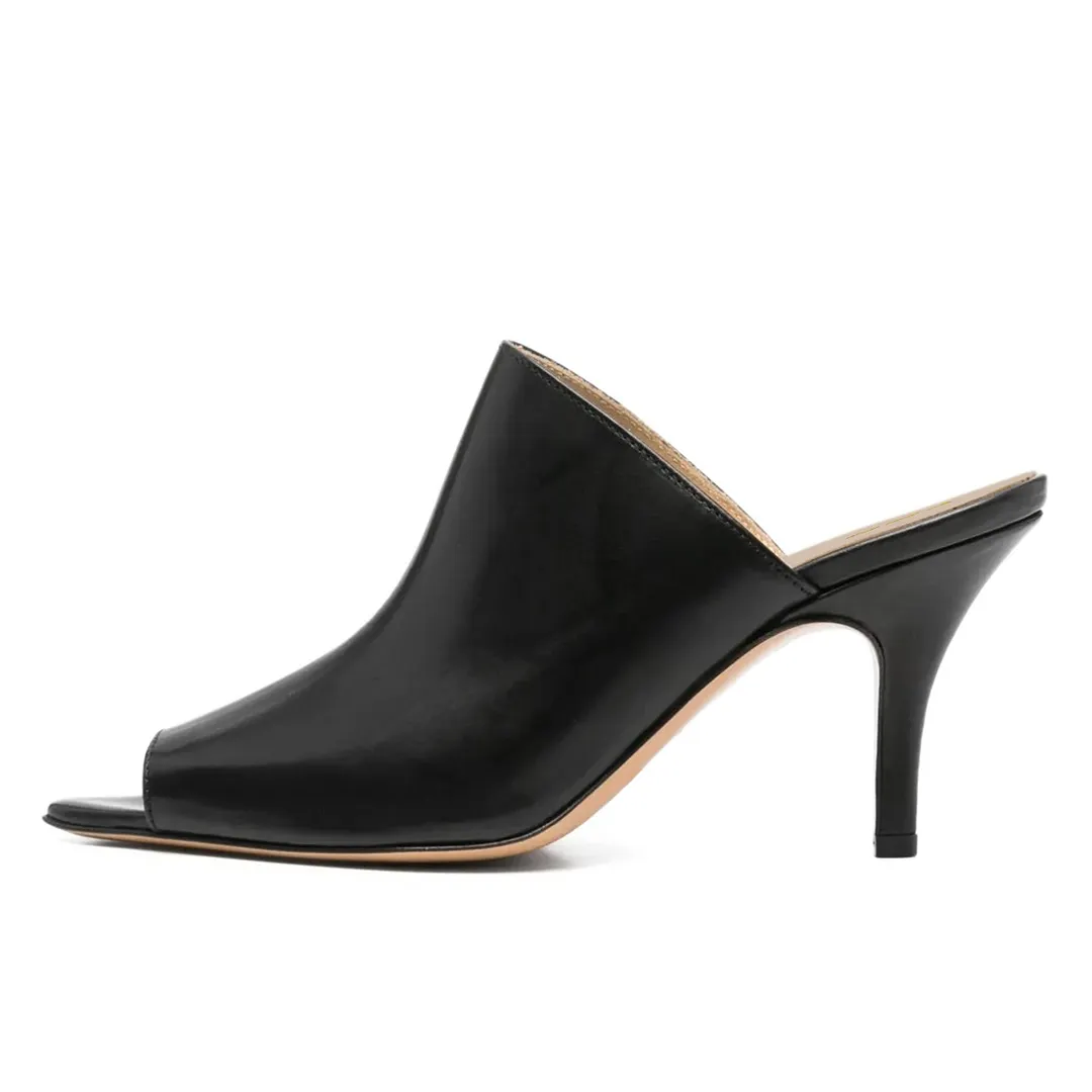 Classic Black Peep Toe Stiletto Heel Slip On Women's Mules Shoes