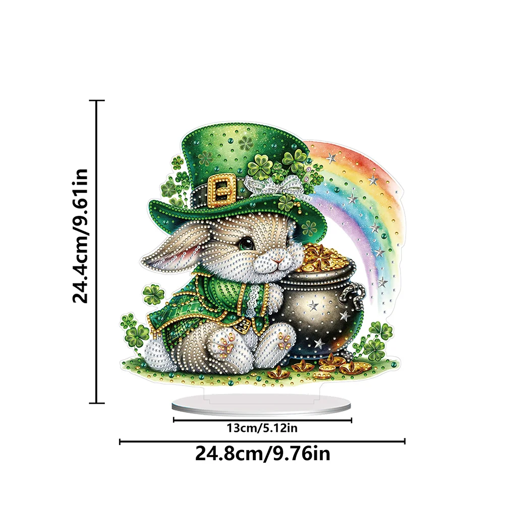 DIY Acrylic St. Patricks Day Rabbit Special Shape Diamond Painting Tabletop Ornament Creative Home Decor & Gift Idea for Adults - Relaxing Craft Activity