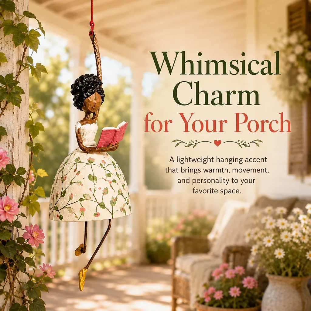 Whimsical Dancing Lady Hanging Ornament on porch