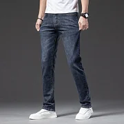 Costume Adult – 2025 Spring New Men's Jeans Slim Straight Business Casual Elastic Pants Fashion Blue Male All Match Denim Pants Brand Clothes | Ufawd