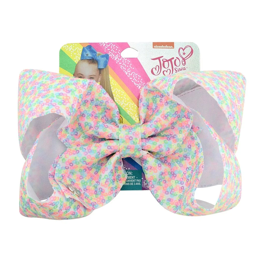 8" Sequin Rainbow JoJo siwa Bow With Hair Clip For Girls Kids Handmade Boutique Knot Jumbo Hair Bow Hairgrips Hair Accessories