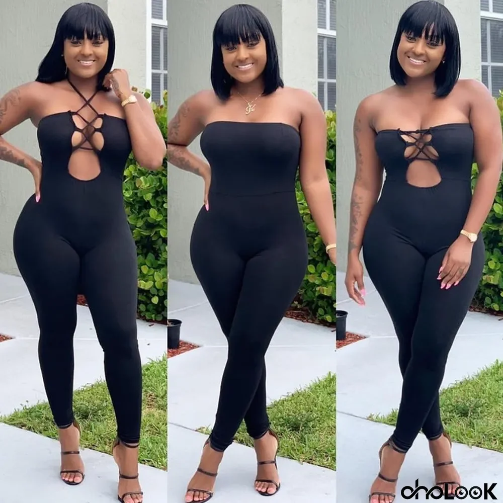 Black Sexy Off Shoulder Lace Up Bodycon Jumpsuit