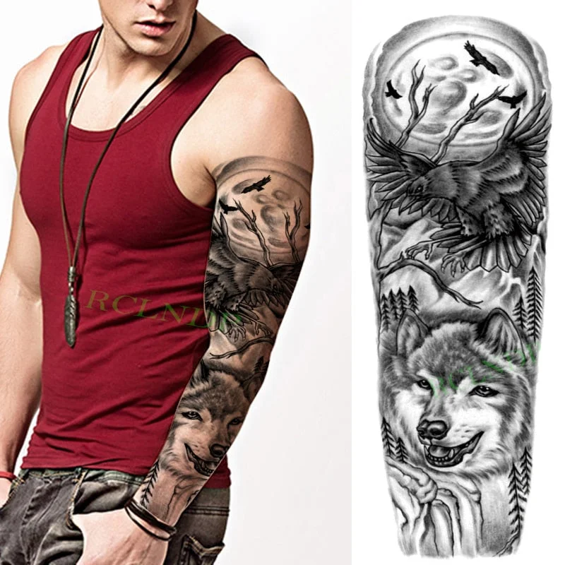 Waterproof Temporary Tattoo Sticker Anubis Ancient Egypt Dog Roma Clock Eye Full Arm Fake Tatto Flash Tatoo Sleeve for Men Women