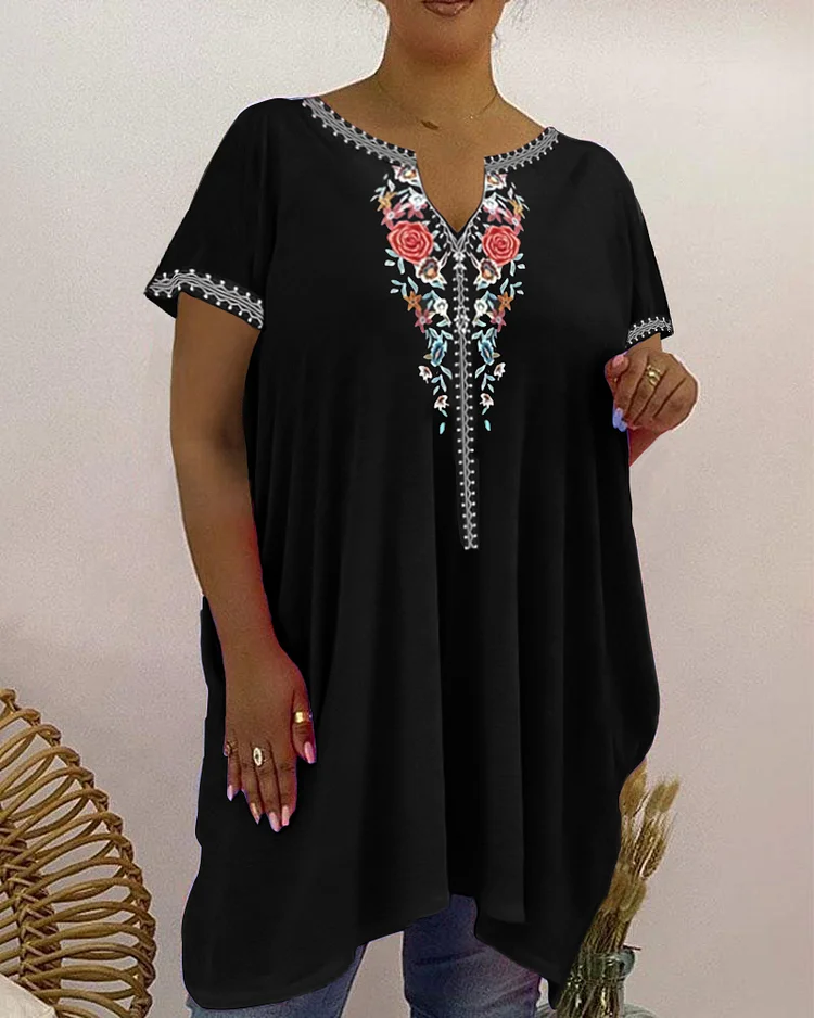 V-Neck Women's Casual Print T-Shirt