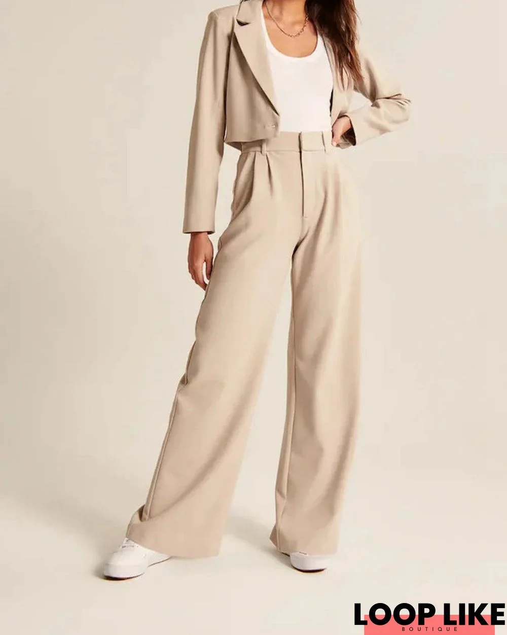 High Waist Straight Trousers With Pockets Wide Leg Casual Suit Pants For Women