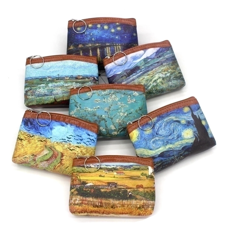 Women’s Oil Painting Pu Leather Zipper Coin Purses
