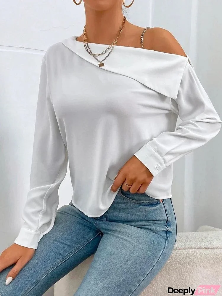 Leisure Loose Long Sleeves Chains Asymmetric T-Shirts Tops