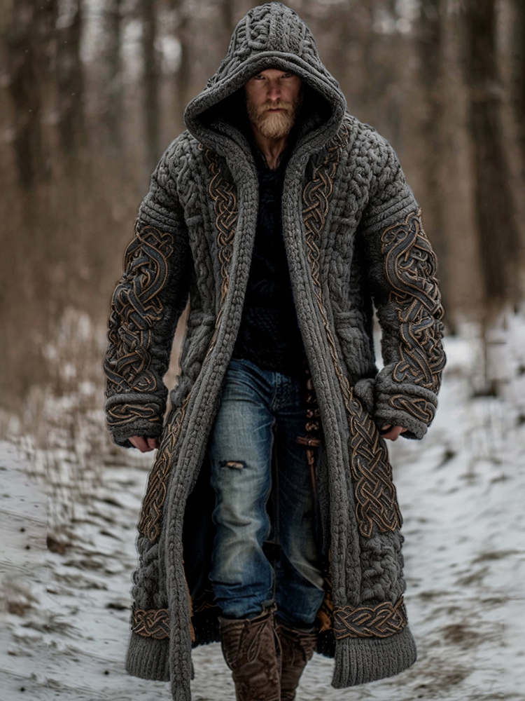 Men's Viking Celtic Knot Art Pocket Mid-length Cardigan Sweater  artssus