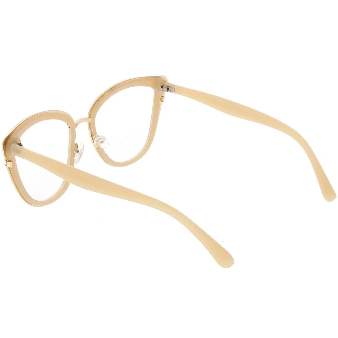 Oversize Rimmed Metal Cat Eye Glasses Clear Lens 55mm