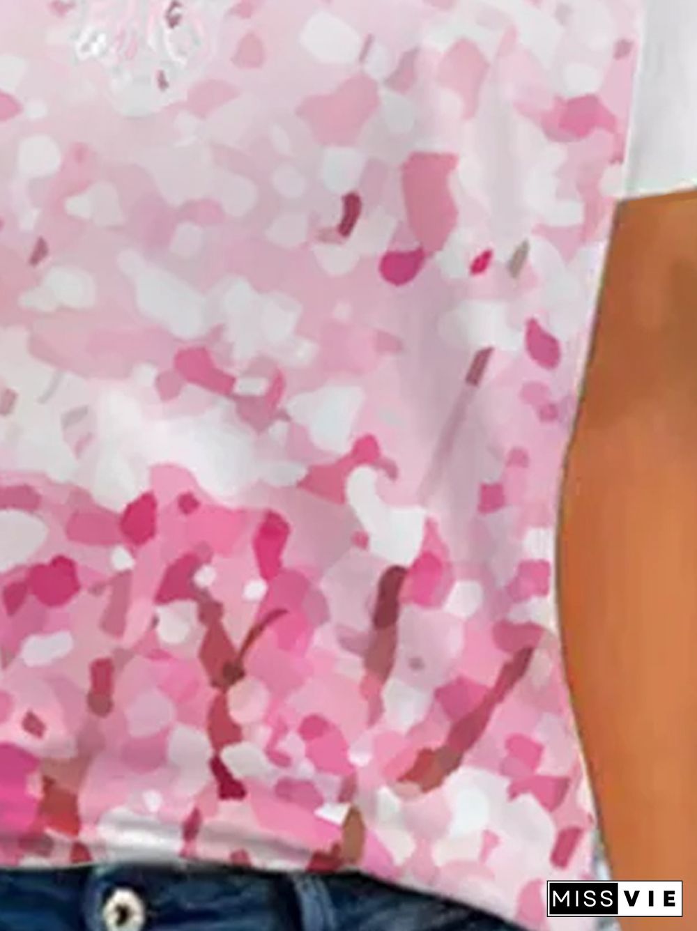 Cherry blossoms Loosen Casual V Neck Short Sleeve T-Shirt