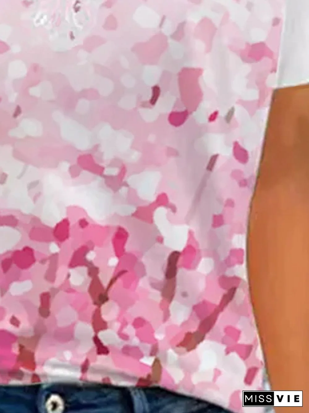 Cherry blossoms Loosen Casual V Neck Short Sleeve T-Shirt