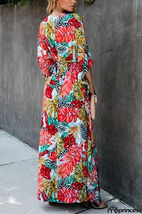 Floral Print V Neck Maxi Dress