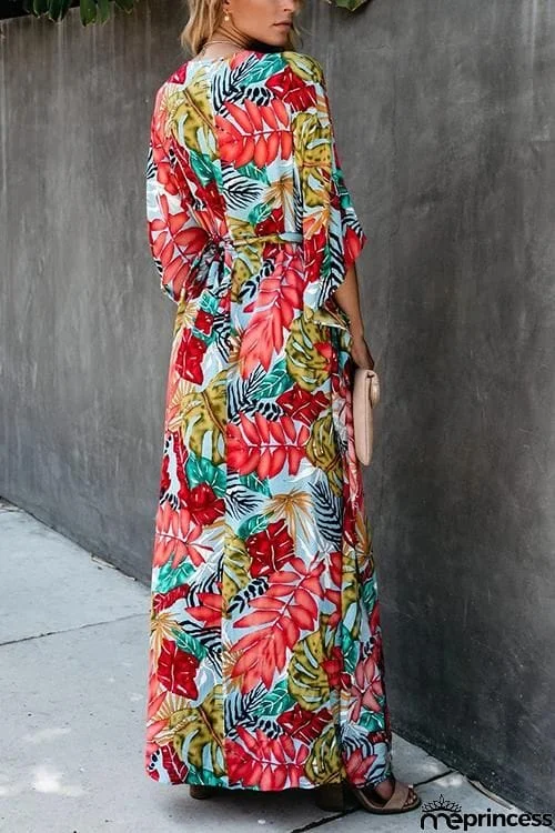 Floral Print V Neck Maxi Dress