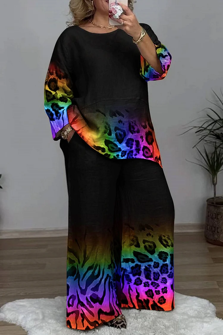Casual Print Leopard Patchwork Turndown Collar Half Sleeve Two Pieces Casual Print Leopard Patchwork Turndown Collar Half Sleeve Two Pieces