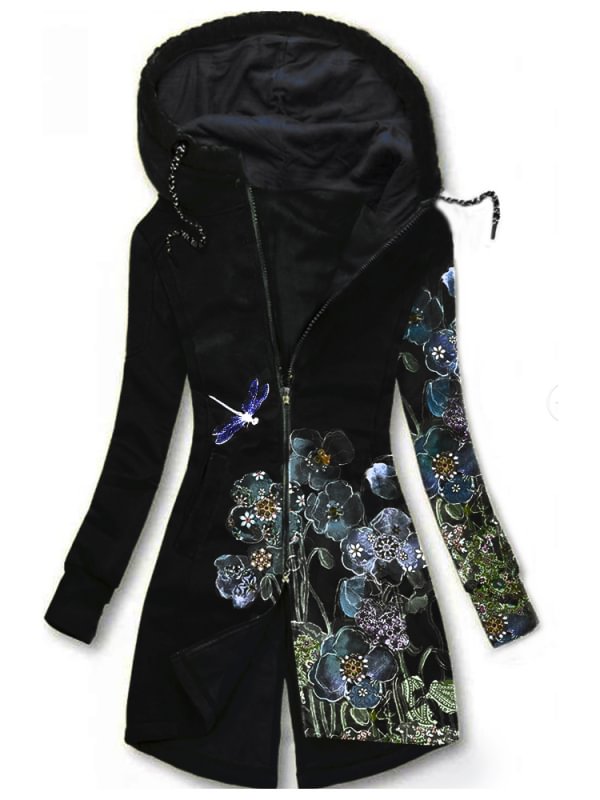 Floral Zip Hooded Jacket Sweatshirt