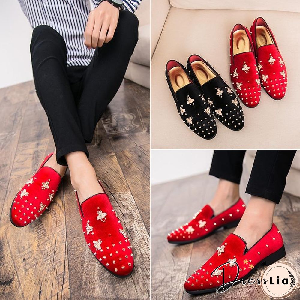 New Fashion Gold Top and Metal Toe Men Velvet Dress shoes italian mens dress shoes Handmade Loafers