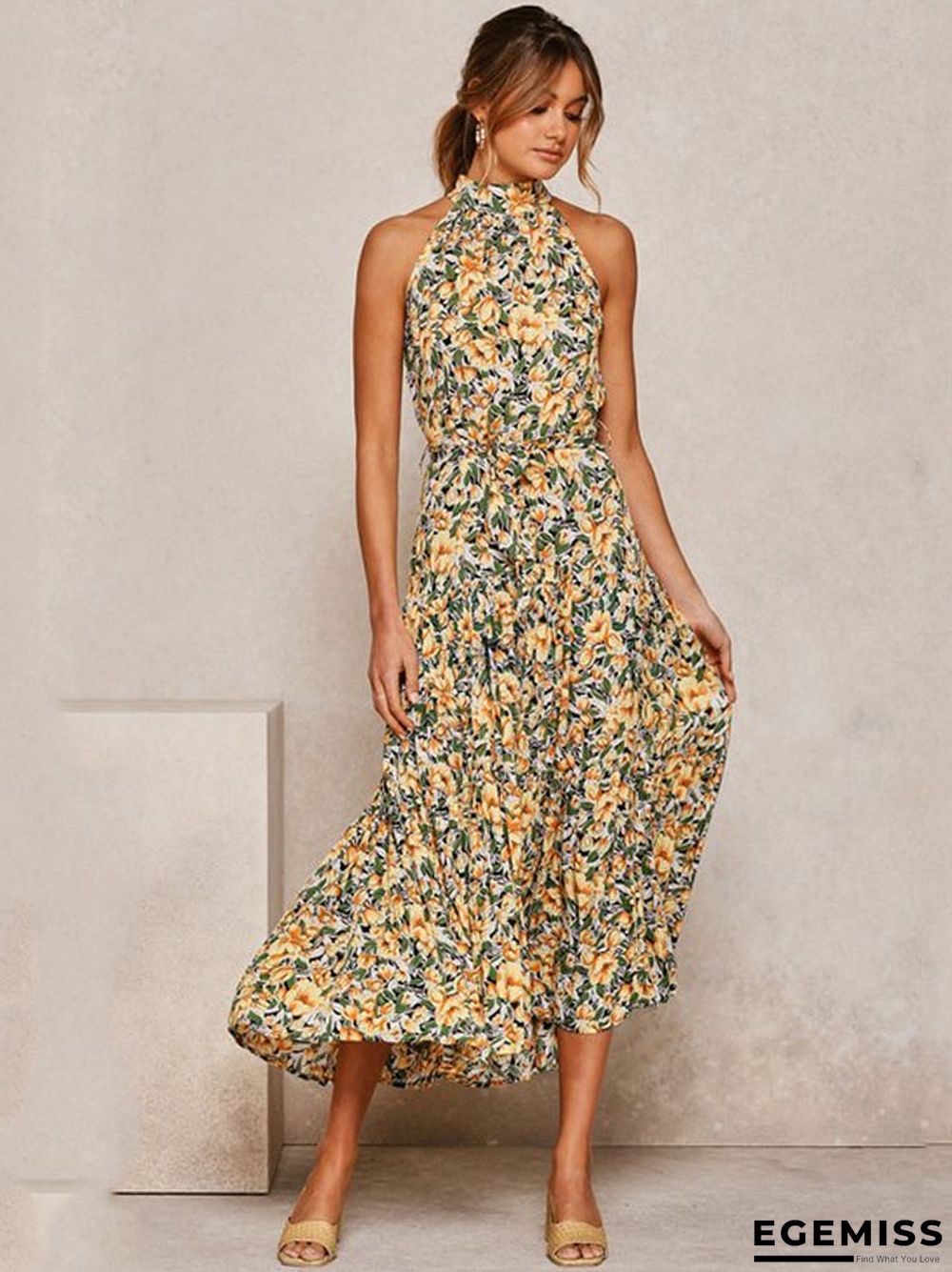 Neck Print Lace-up Dress | EGEMISS