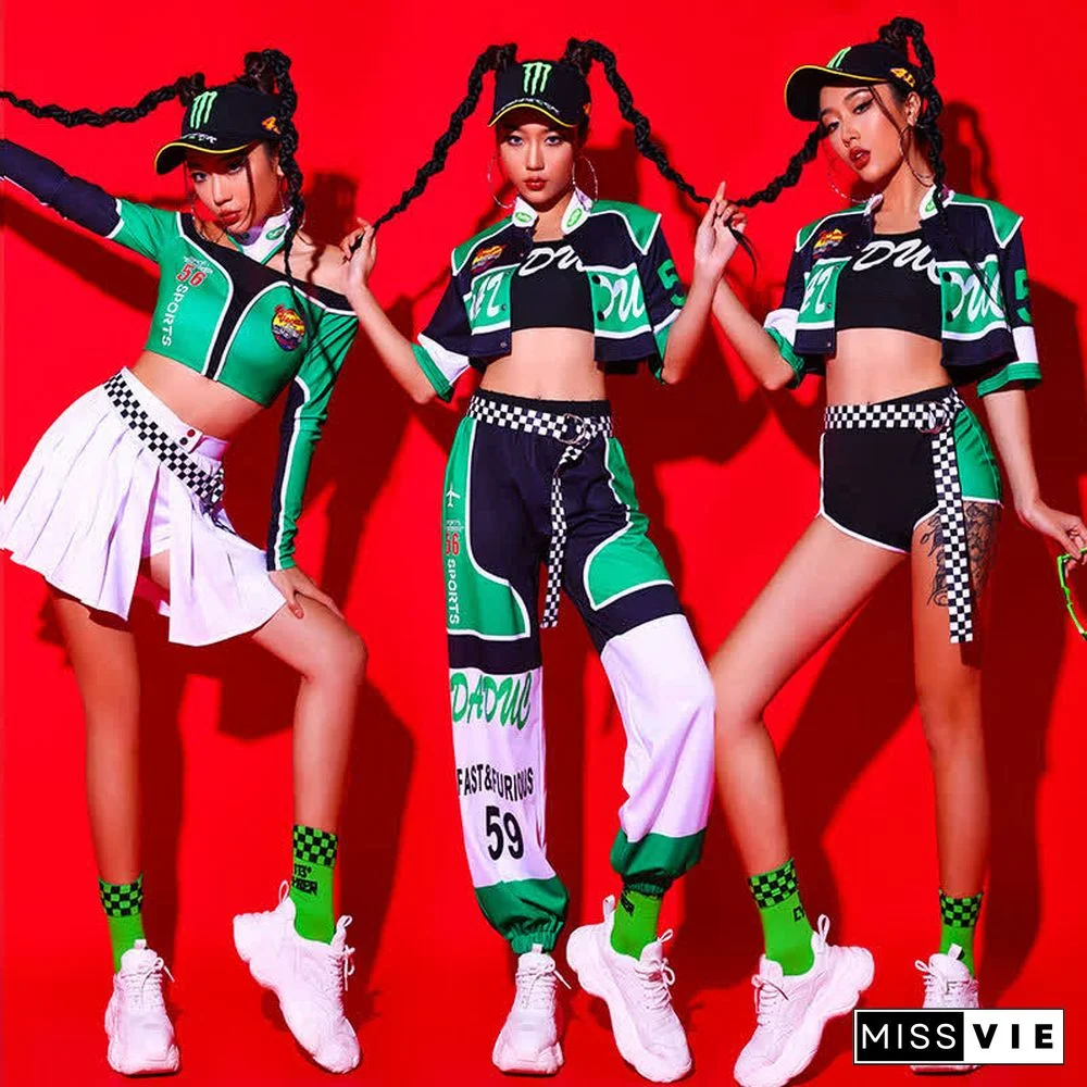 Letter Print Crop Top Shorts Mini Skirt Pants Colorblock Three Pieces Set