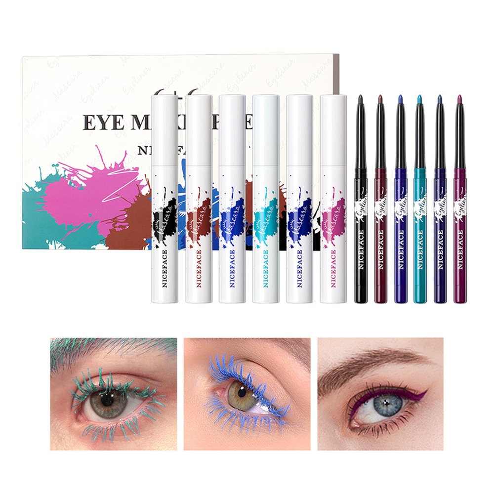 Shecustoms™ 6 Colors Matte Liquid Eyeliner Mascara Set High Pigmented Color Eyeliner Waterproof Long Lasting