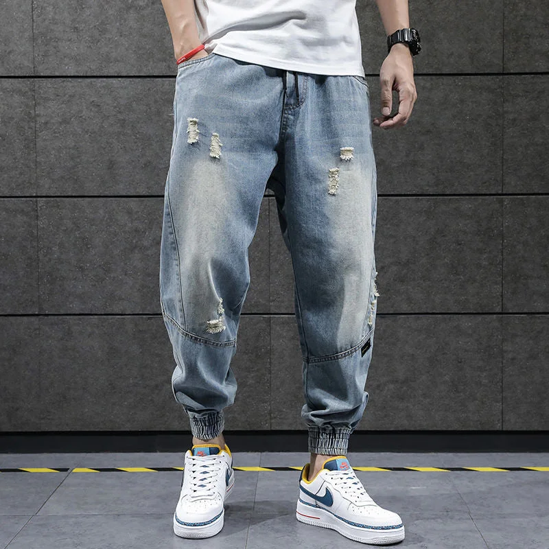 Aonga  New Hip Hop Harem Jeans Pants Men Loose Joggers Denim Casual Sweatpants Korea Ankle Length Trousers Streetwear Male Clothes