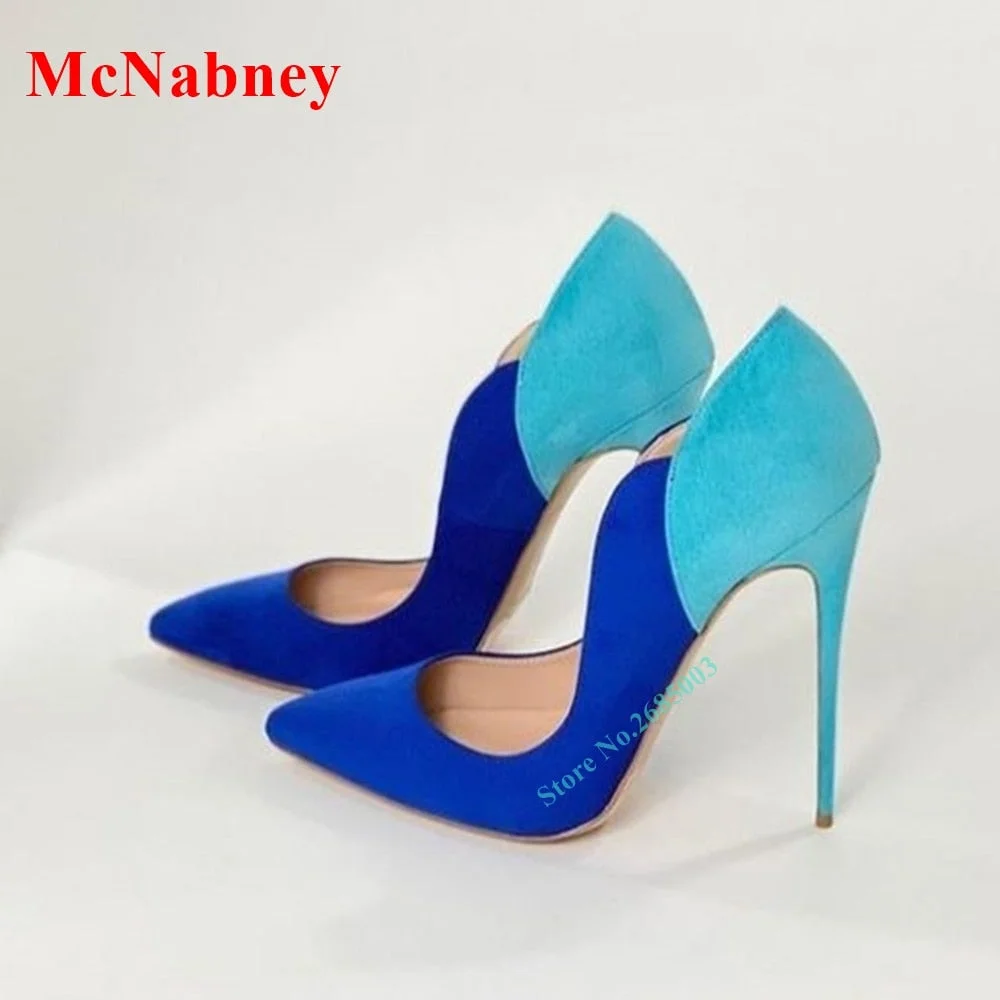 Suede Mixed Colors Ankle Pumps Women Shoe Pointy Toe Thin High Heel Slip On Shallow Pumps Spring Summer Party Office Shoes Sexy