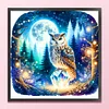 Owl On Gemstone Under Moonlit Night-Full Embroidery 3 Strands 11CT Stamped Cross Stitch-40*40CM