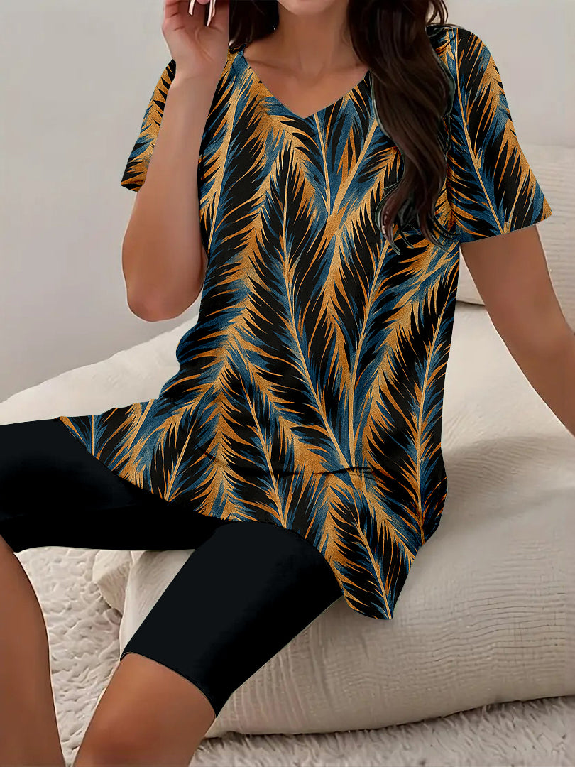 Women Long Sleeve V-neck Graphic Floral Printed Top