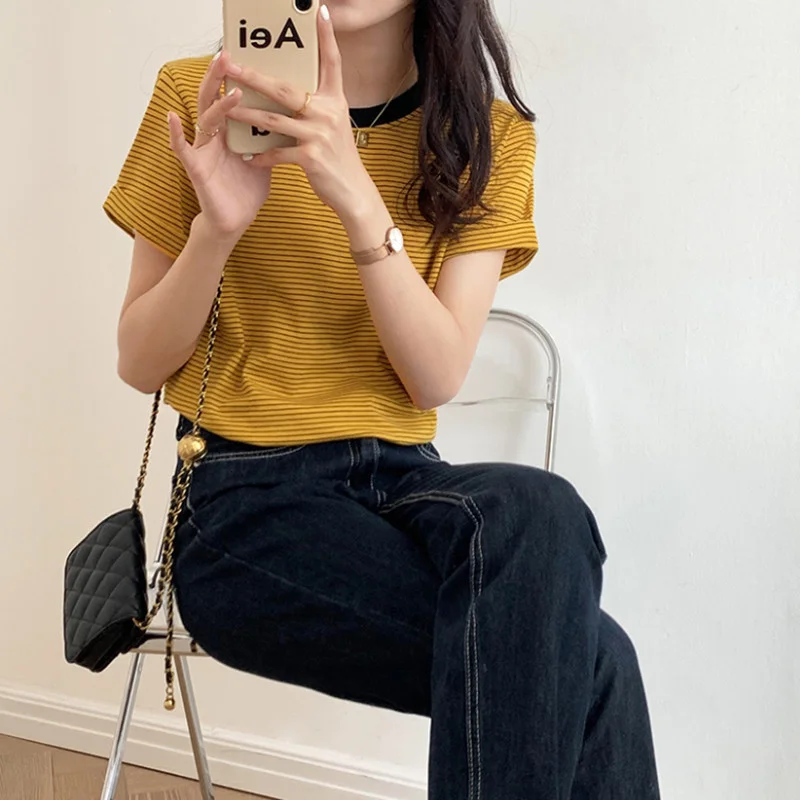 Brownm Brownm T-Shirt Short Sleeve Women's Summer Dress 2024 New Round Collar Loose Ins Careful Machine Foreign Style Simple Student Jacket