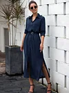 Button Shirt Collar Maxi Dress