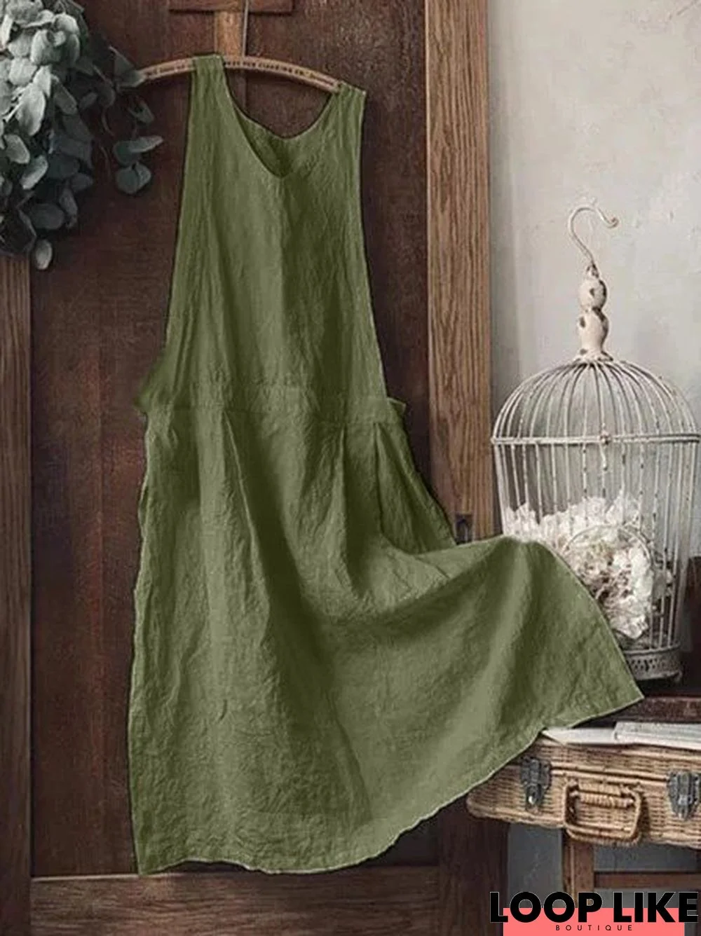 Vintage Plain Sleeveless Casual Weaving Dress
