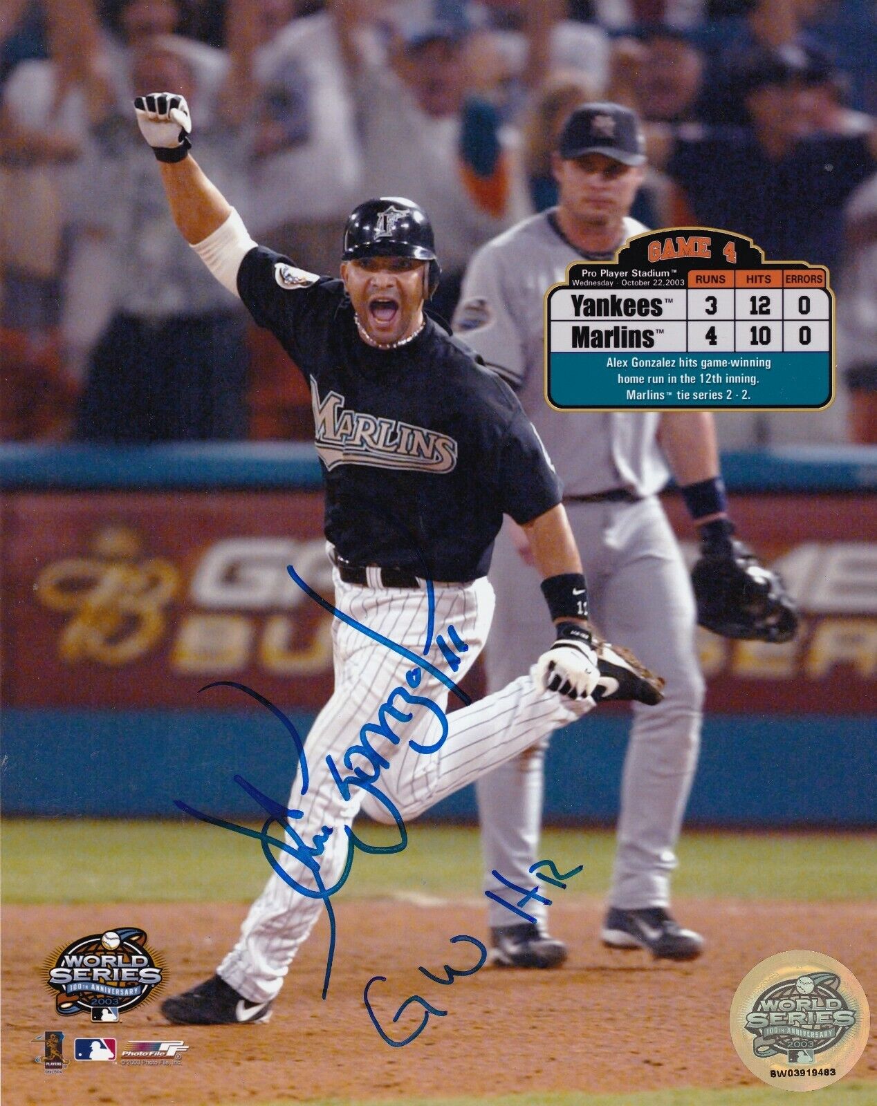 ALEX GONZALEZ FLORIDA MARLINS 2003 GW WS HR ACTION SIGNED 8x10