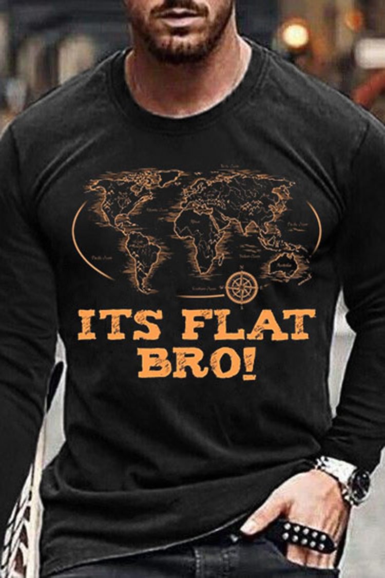 Tiboyz Men's World Map Casual Long Sleeve T-Shirt