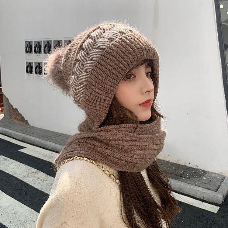 Cute Knit Hat Warm Scarf Fur Pom Pom - Modakawa Modakawa