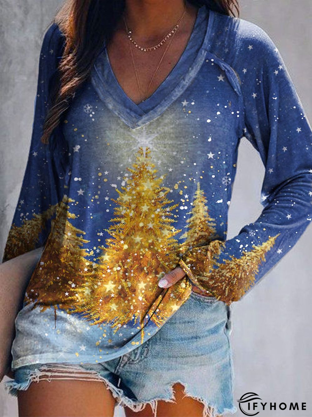 V Neck Plants Loose Tunic Top | IFYHOME