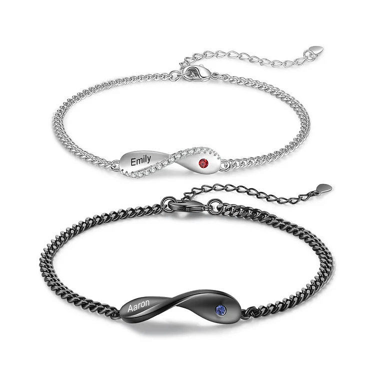 2PCS Bracelets Infini 2 Prénoms Personnalisés bracelet en commun pour Un couple Bracelet Jessemade FR