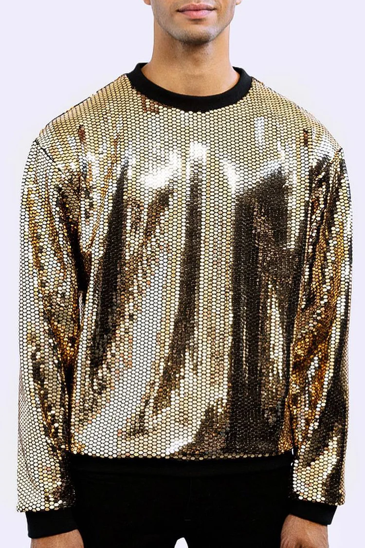 Ciciful Metallic Glitter Loose Fit Gold Long Sleeve Festival Sweatshirt