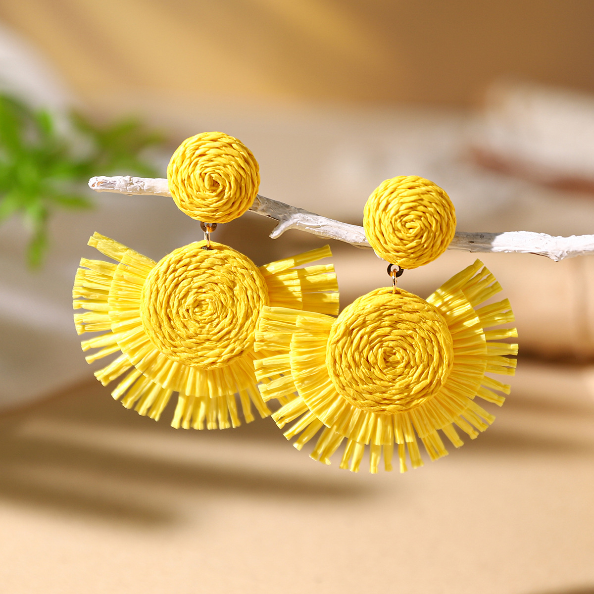 Women's Holiday Bohemian Style Raffia Hand-woven Earrings