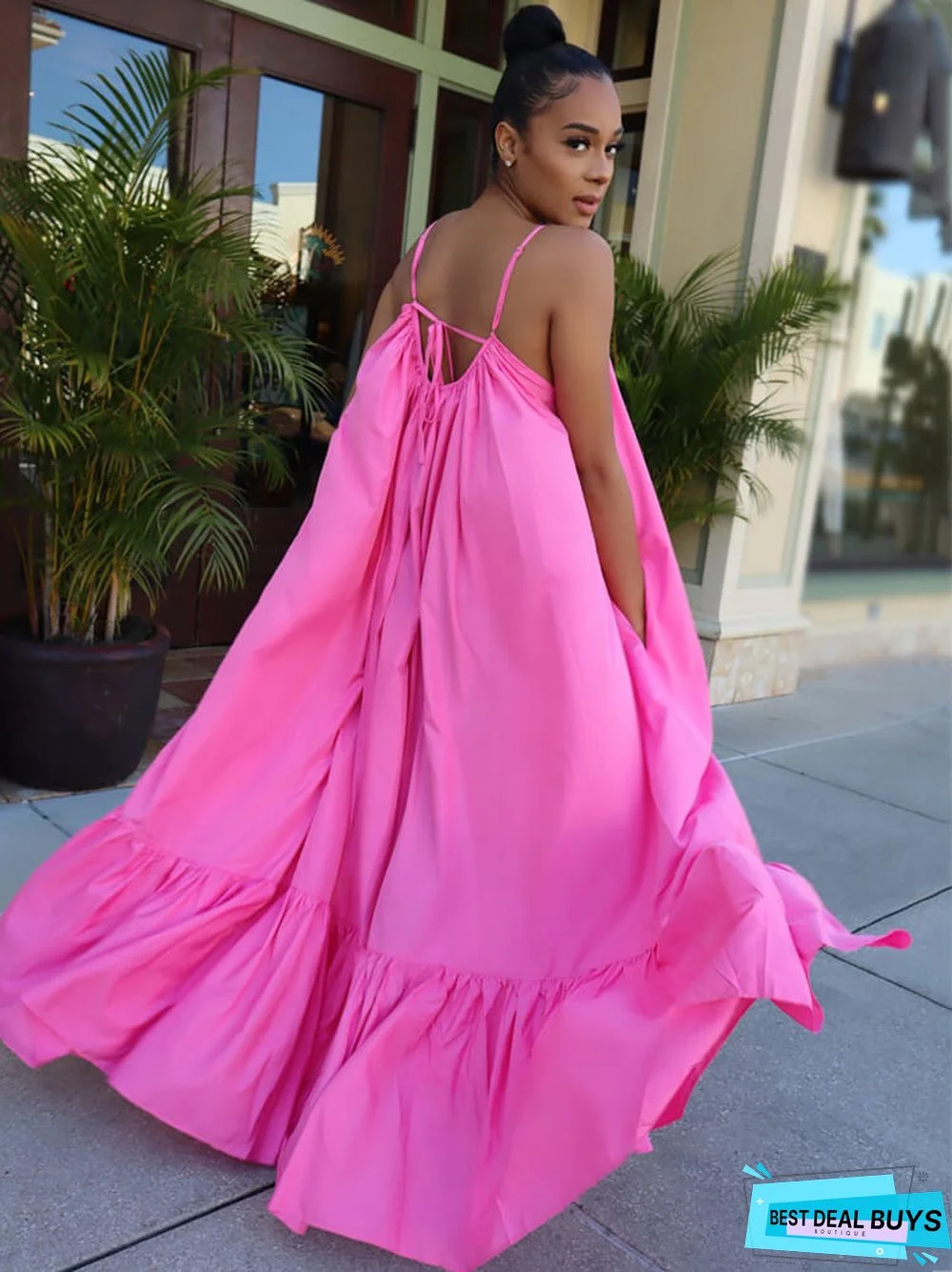 Plus Size Spaghetti Strap Ruffle Beach Maxi Swing Dresses