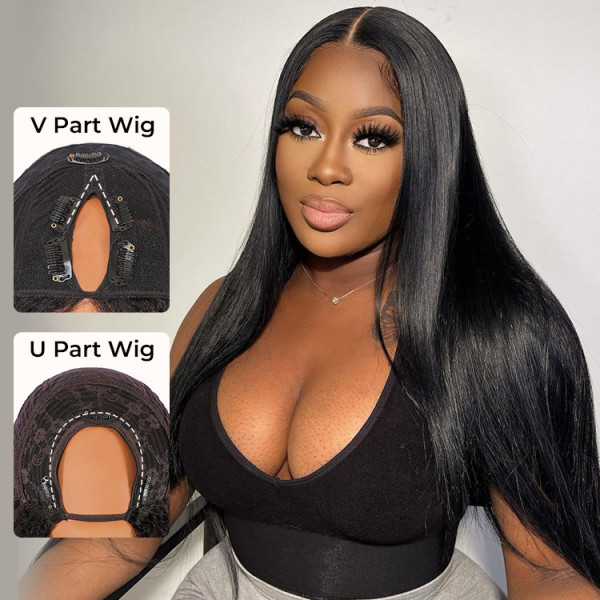 250% Density Boruihair Straight Glueless Pre‑Plucked HD Lace Human Hair Wigs| V‑Part & U‑Part Options | 100% Human Hair