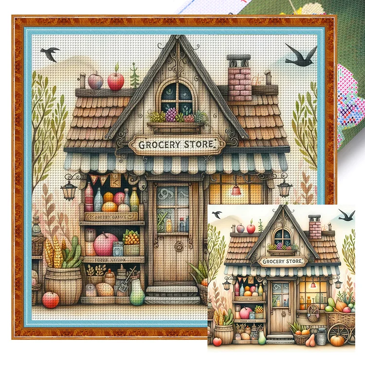 Roadside Fruit Grocery Store (50*50cm) 11CT Stamped Cross Stitch gbfke