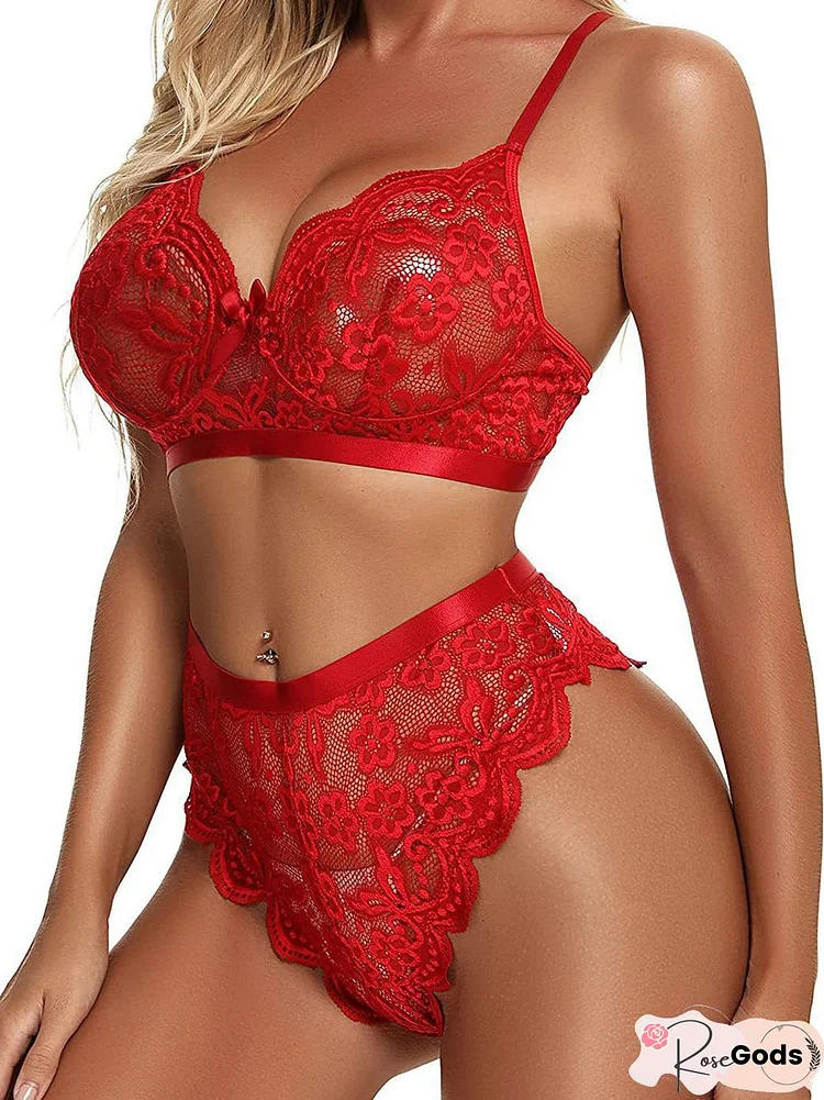 Valentine's Day Lace No Steel Ring Bra Briefs Sexy Set Plus Size