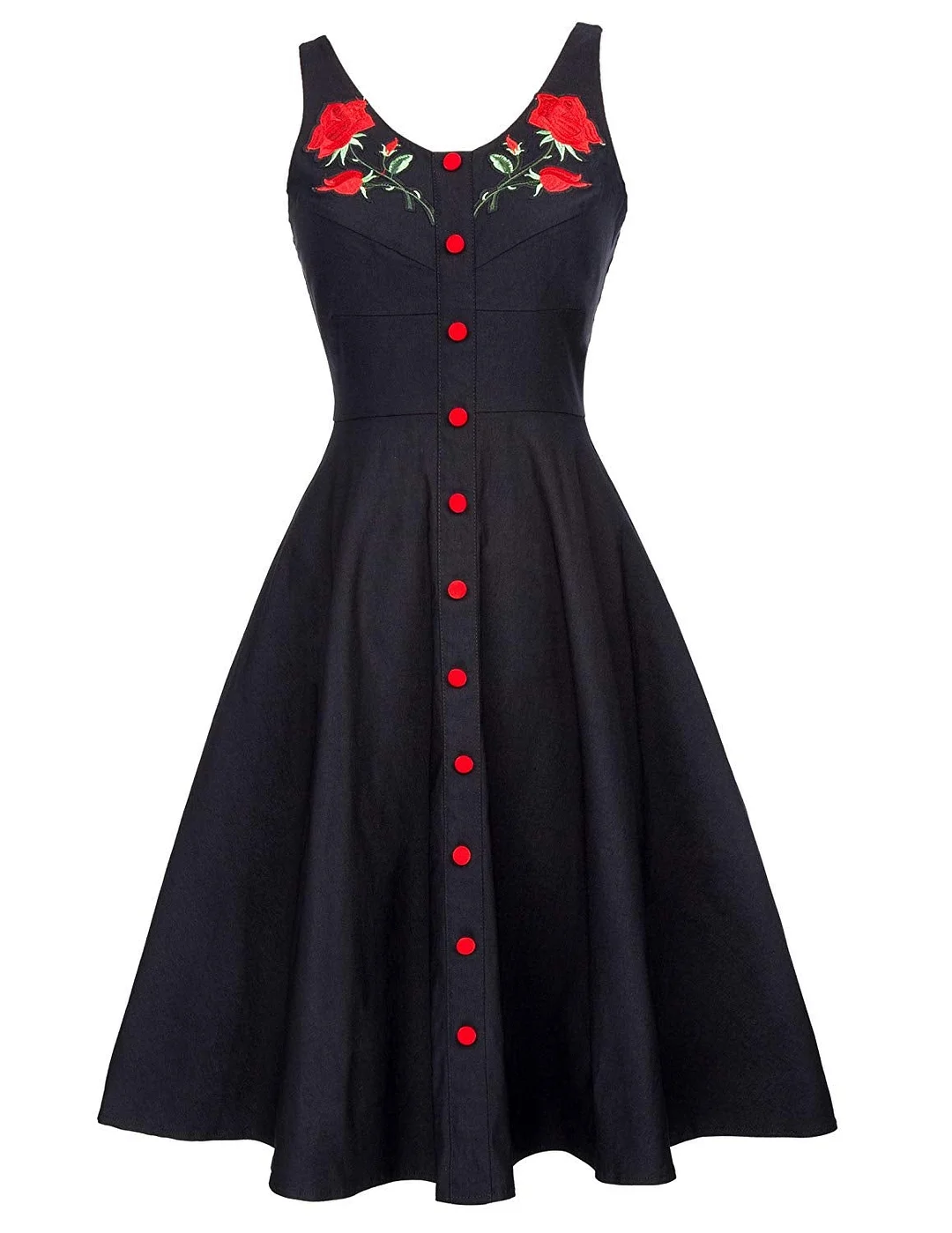 Belle Poque Women's Vintage Dress Sleeveless Flower Embroidery A-Line Swing Party Dress