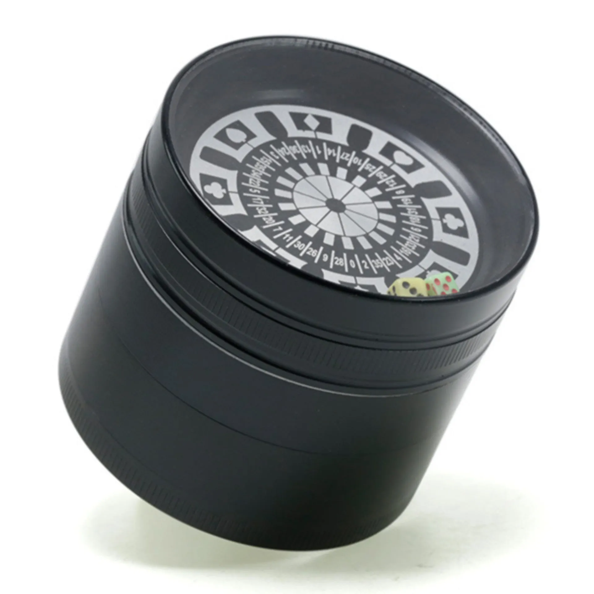 63MM 4 Part Zinc Alloy Dice and Turntable Herb Grinder | Black Color