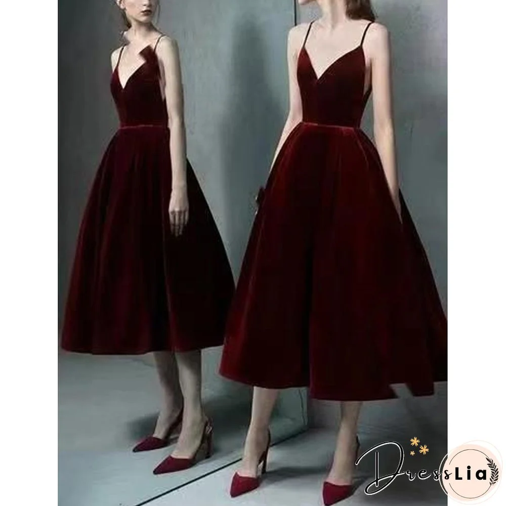 A Line Minimalist Elegant Evening Party Wear Formal Dress V Neck Sleeveless Floor Length Velvet With Sleek Celebrity Prom